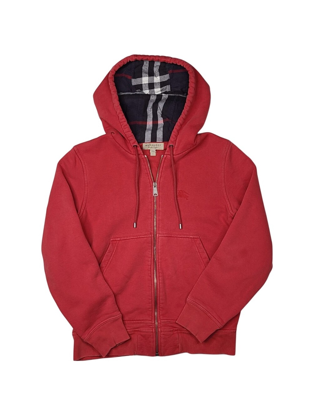 Burberry London Women’s Full Zip Hoodie Size Small Novacheck Hooded Fleece Red